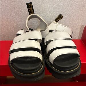 Dr. Martens White Leather Triple-Strap Sandals with Black Sole size US 8 women 9